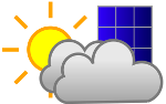 Solar Prognosen Icon (Wolken im Vordergrund von der Sonne und einem Solarmodul)